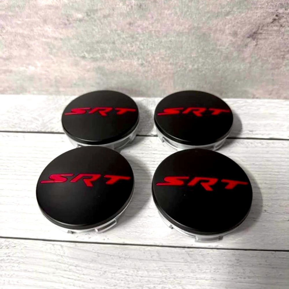 Set 4 SRT Wheel Center Hub Caps Black & Red Charger,Challenger,Durango,63 mm